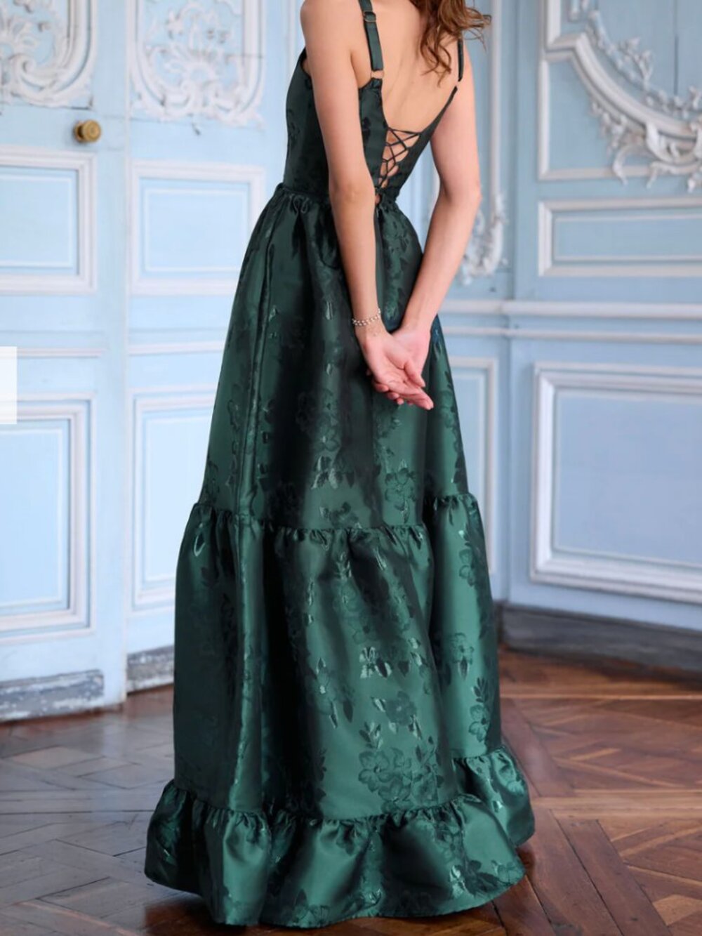 V. Chapman The Avery Dress in Emerald Baroque Floral - Picture 2 of 9